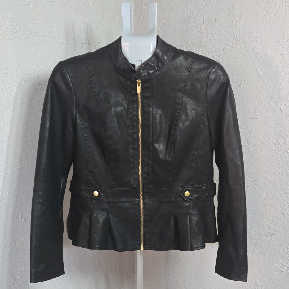 Baccini Black and Gold Faux Leather Jacket Motorcycle Inspired